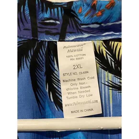 Palm Wave Button Up Shirt Men's Size 2XL XXL Short Sleeve Blue Hawaiian Cotton - Picture 6 of 6